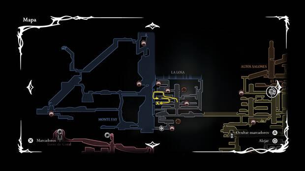 Hollow Knight Silksong - Localización en el mapa donde está la llave del Indolente de la Losa