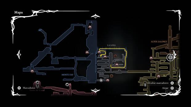 Hollow Knight Silksong - Localización en el mapa donde está la llave del Hereje de la Losa