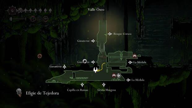Hollow Knight Silksong - Ubicación en el mapa de la Efigie de Tejedora 01