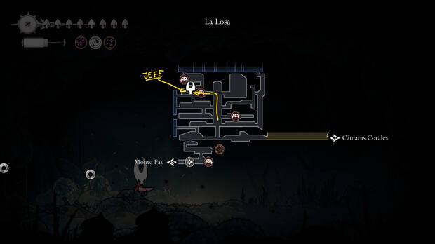 Hollow Knight Silksong - Localización en el mapa del jefe final Madre Ponedora