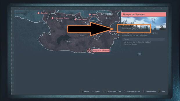 Hell is Us - Asuntos pendientes, menú de selección de cada región con el indicador de amenazas