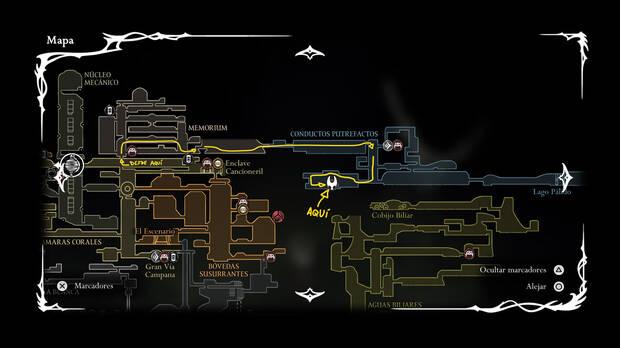 Hollow Knight Silksong - Localización en el mapa del inicio de la misión Festín para la prole