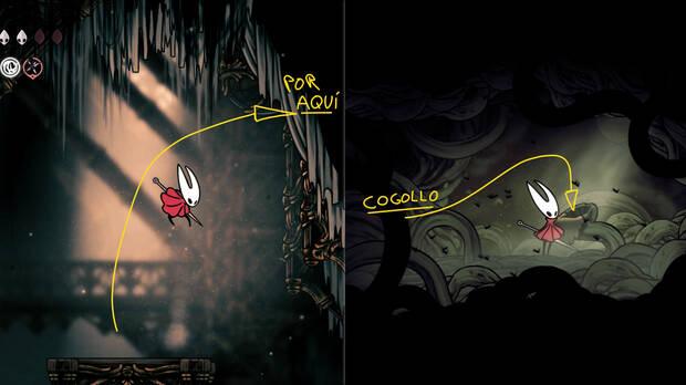 Hollow Knight Silksong - Pasaje secreto en las Bóvedas Susurrantes para llegar hasta el Cogollo Retorcido