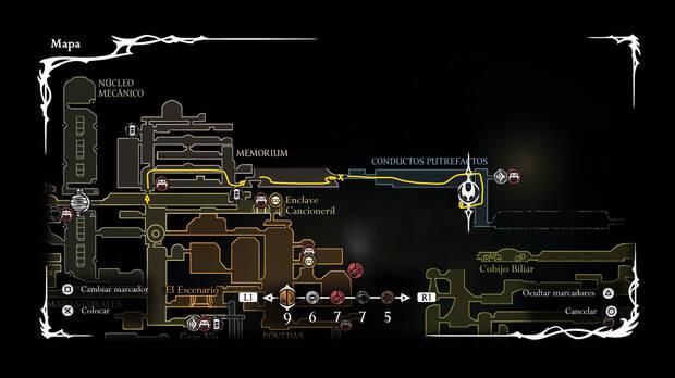 Hollow Knight Silksong - Ubicación del mapa de los Conductos Putrefactos