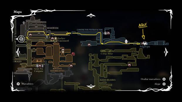 Hollow Knight Silksong - Ubicación en el mapa del Lago Pálido donde traslada la Caravana de pulgas por última vez