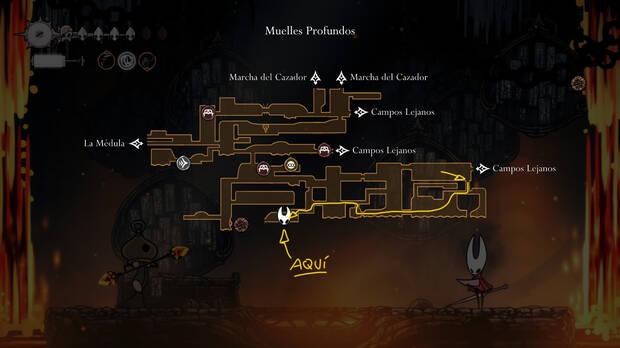 Hollow Knight Silksong - Localización en el mapa del jefe final Hermanos mayores Signis y Gron