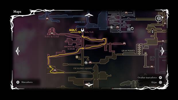 Hollow Knight Silksong - Localización en el mapa del jefe final Voltvyrm