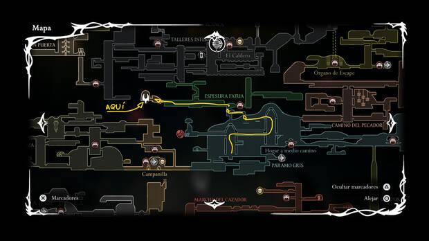 Hollow Knight Silksong - Localización en el mapa del jefe final Padre de la Llama