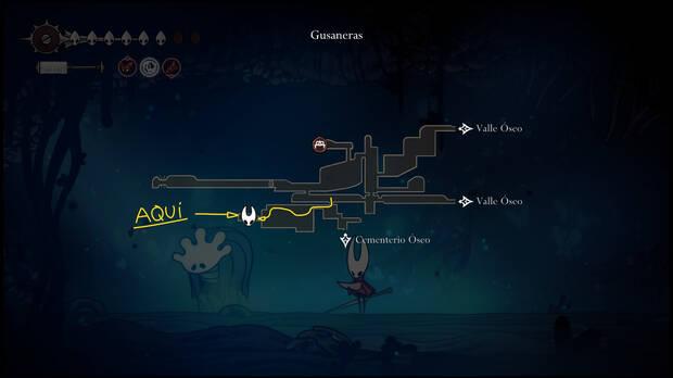 Hollow Knight Silksong - Localización en el mapa del jefe final Zango plasmificado