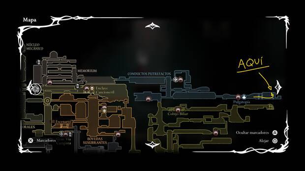 Hollow Knight Silksong - Localización en el mapa del inicio de la misión Cambio de era