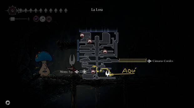 Hollow Knight Silksong - Localizacin en el mapa del Seor Seta en el acertijo 05 de la misin Cambio de era