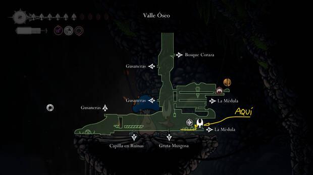 Hollow Knight Silksong - Localizacin en el mapa del Seor Seta en el acertijo 02 de la misin Cambio de era