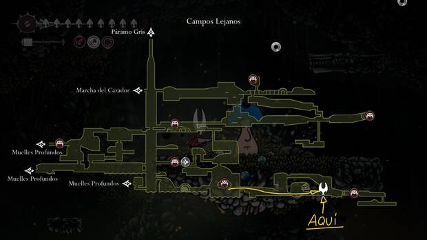 Hollow Knight Silksong - Localizacin en el mapa del Seor Seta en el acertijo 03 de la misin Cambio de era