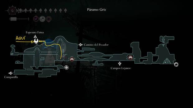 Hollow Knight Silksong - Localizacin en el mapa del Seor Seta en el acertijo 04 de la misin Cambio de era