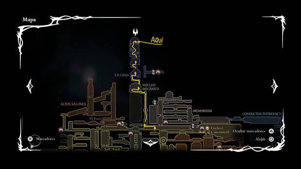 Hollow Knight Silksong - Localización en el mapa donde se desbloquea la habilidad de seda Uñas pálidas