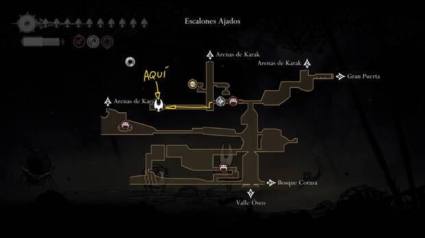Hollow Knight Silksong - Localización en el mapa donde se encuentra el Recuerdo de héroe