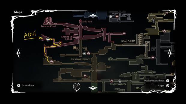 Hollow Knight Silksong - Localización en el mapa donde se encuentra el Recuerdo gris