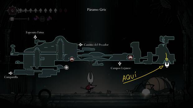 Hollow Knight Silksong - Localización en el mapa donde se encuentra el Recuerdo cuervón