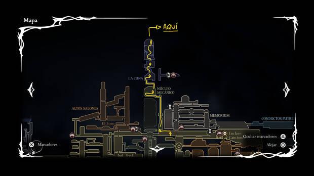 Hollow Knight Silksong - Localización en el mapa donde se encuentra el Recuerdo de la superficie