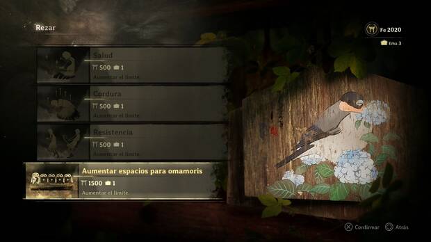 Silent Hill f - Pasillos, espacio extra de omamori en el menú de mejora de habilidades