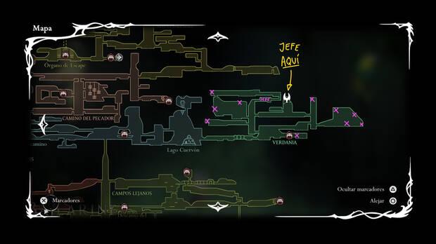 Hollow Knight Silksong - Localizacin en el mapa del jefe final Bailarines Trifolios