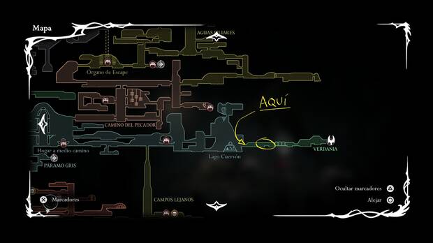 Hollow Knight Silksong - Localizacin de la entrada de Verdania en el mapa