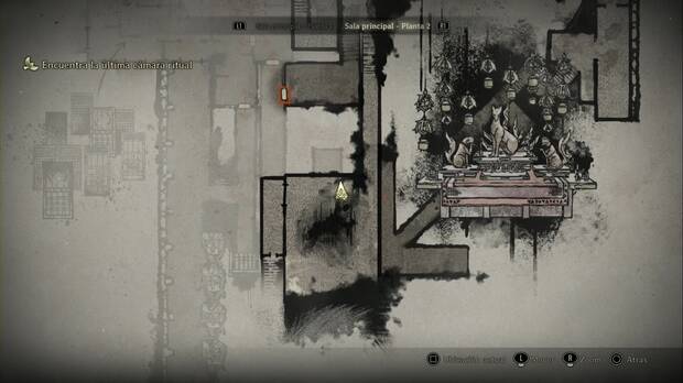 Silent Hill f - Sala principal, ubicación de la habitación grande donde se encuentran la Bolsa con cordones sucia y uno de los peines antiguos