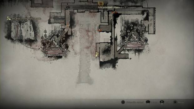 Silent Hill f - Sala principal, ubicación del cadáver seco tras la pared retirable de la zona sudeste de la segunda planta