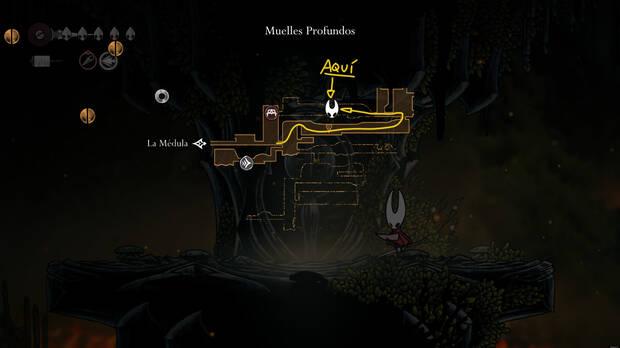 Hollow Knight Silksong - Localización en el mapa donde se desbloquea el arte ancestral Paso ágil