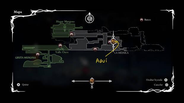 Hollow Knight Silksong - Localización en el mapa del inicio de la misión Las pulgas perdidas