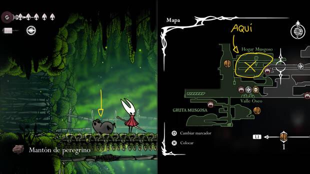 Hollow Knight Silksong - Localización en el mapa del inicio de la misión Prendas peregrinas