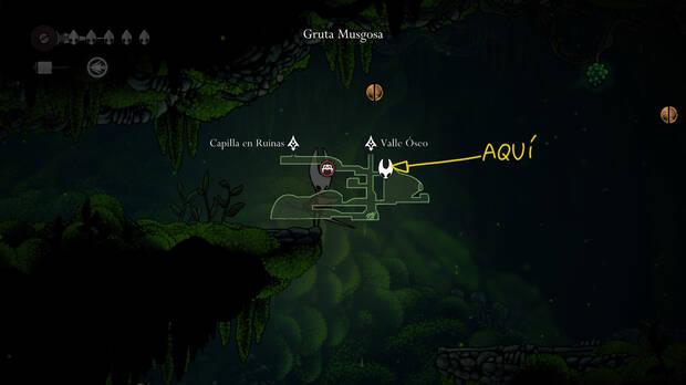 Hollow Knight Silksong - Localización en el mapa de la baya musgosa 03 de la misión Recolección de bayas