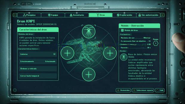 Poco a poco ir�s mejorando tus armas y el dron, que tiene m�dulos para jugar de manera m�s agresiva o distraer a nuestros enemigos.