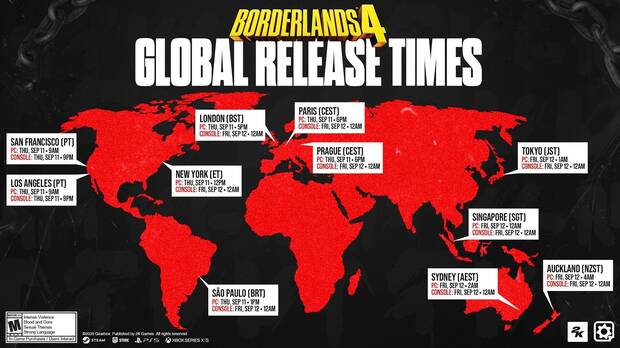Hora de desbloqueo de Borderlands 4.
