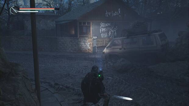 Hell is Us - Esteros de Acasa, edificio con las pintadas en la salida suroeste de Jova