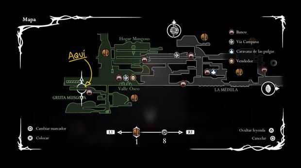 Hollow Knight Silksong - Localizaci�n en el mapa del jefe final Madremusgo