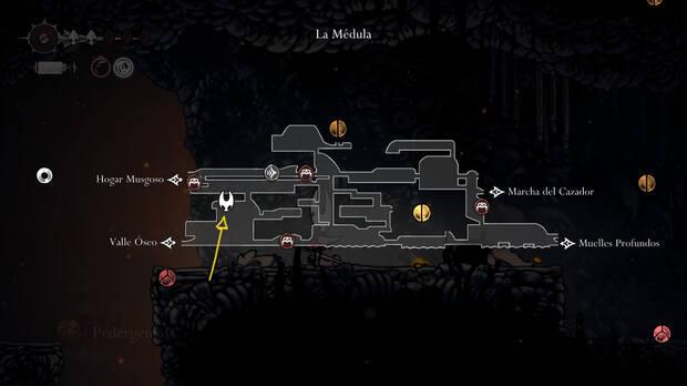 Hollow Knight Silksong - Localización en el mapa del Pedernajo y pedergema 02 de la misión Pedernajos volátiles