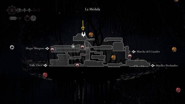 Hollow Knight Silksong - Localización en el mapa del Pedernajo y pedergema 03 de la misión Pedernajos volátiles
