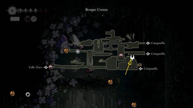 Hollow Knight Silksong - Localización en el mapa de Corazón de pólipo 06 de la misión Rito del pólipo