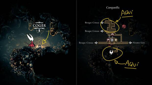 Hollow Knight Silksong - Localización en el mapa del inicio de la misión Campanas de plata