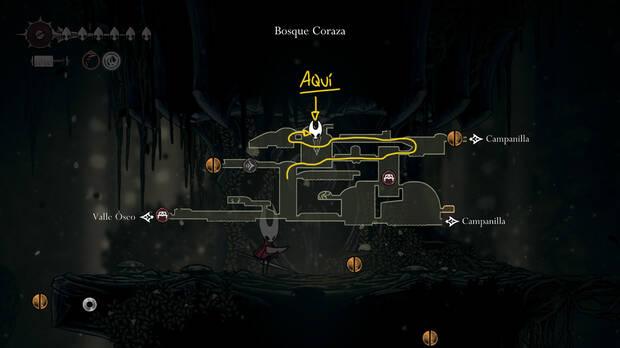 Hollow Knight Silksong - Localización en el mapa donde se desbloquea el arte ancestral Agarre de pinza