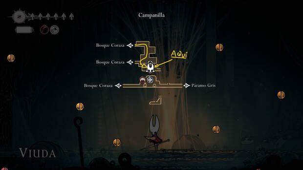 Hollow Knight Silksong - Localización en el mapa donde se desbloquea el arte ancestral Agujolín