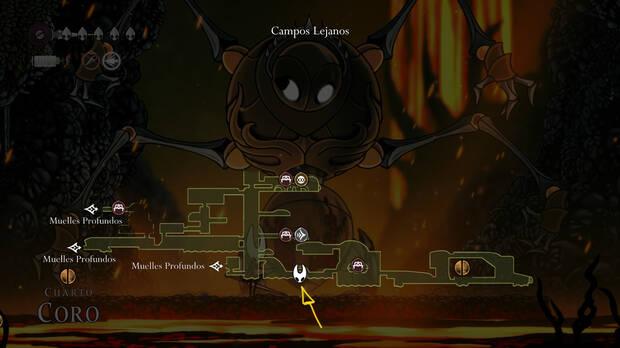 Hollow Knight Silksong - Localización en el mapa del jefe final Cuarto Coro