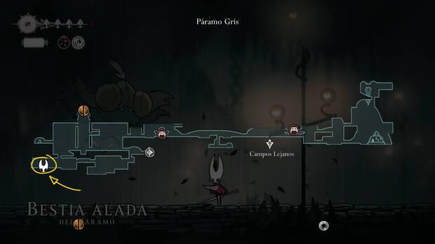 Hollow Knight Silksong - Localizacin en el mapa del jefe final Bestia alada del Pramo