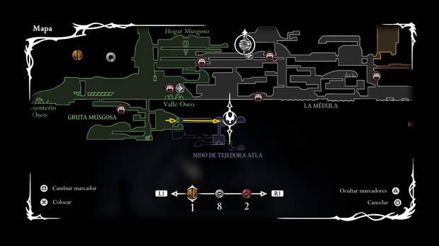 Hollow Knight Silksong - Ubicación del mapa de Nido de Tejedora Atla