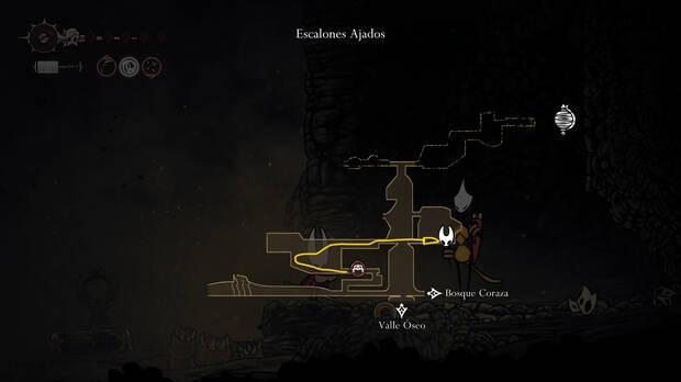 Hollow Knight Silksong - Ubicación de la comerciante Shakra y el mapa de los Escalones Ajados
