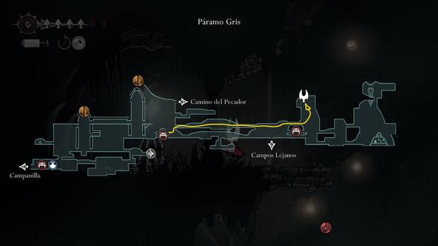 Hollow Knight Silksong - Ubicación en el mapa del fragmento de carrete 03