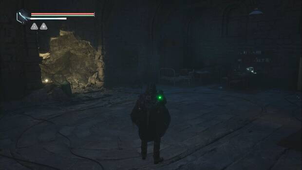 Hell is Us - Colinas Vyssa, boquete en la pared del Nido de los vigilantes y ordenador donde puedes introducir la contrasea