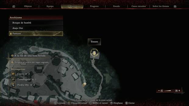 Onimusha: Way of the Sword - A la luz de una luna helada, ubicación del tesoro en la cueva al nordeste del Pantano