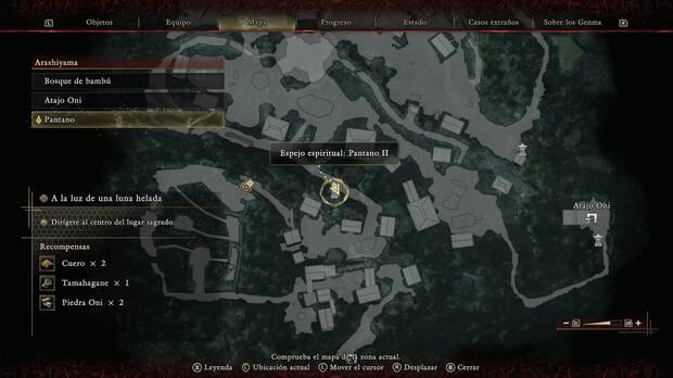 Onimusha: Way of the Sword - A la luz de una luna helada, ubicaci�n del espejo espiritual Pantano II en la zona sudeste del Pantano